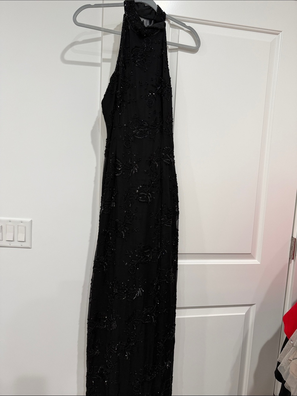 Elegant Black Beaded Halter Evening Dress